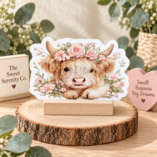 White Highland Cow Stickers, Handmade Vintage-Inspired Decor for Journals, Water Bottles, Laptop Cases, Soft Colors, Whimsical Design