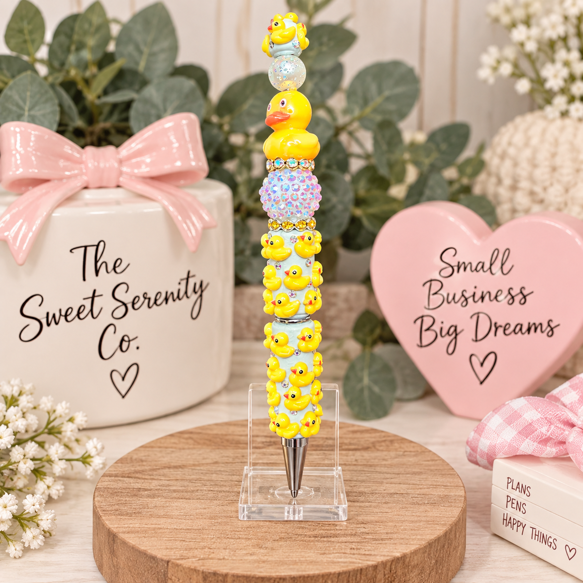 Handmade  Beaded Pen, Adorable Stationery Yellow Duck Pen